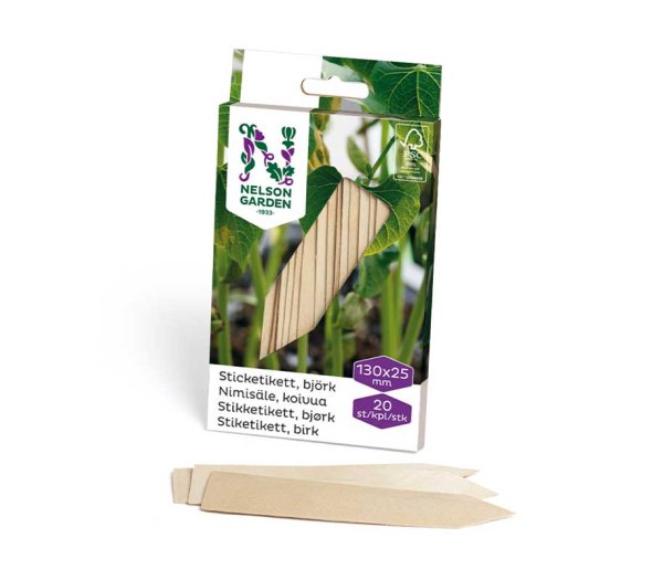 Sticketikett trä 13 cm, 20 st